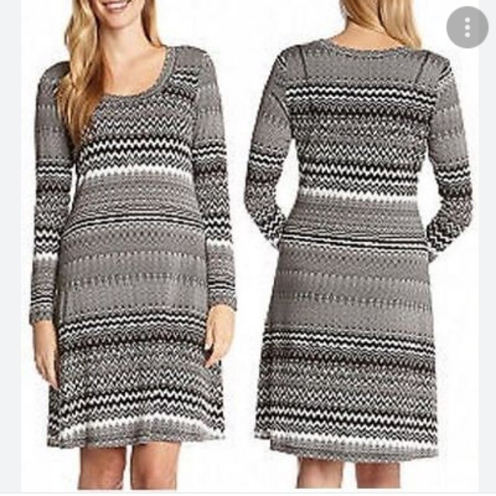 Karen Kane Every Occasion Black White Gray Ikat Print  Dress XL